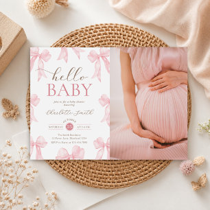 Pastel Pink Coquette Bow Girl Baby Shower Photo Invitation