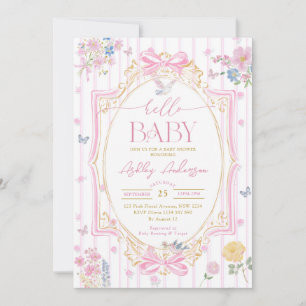 Pastel Pink Coquette Floral Girl Baby Shower Invitation