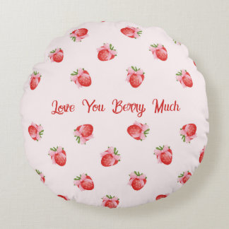 Pastel Pink Coquette Strawberry Personalised Round Cushion