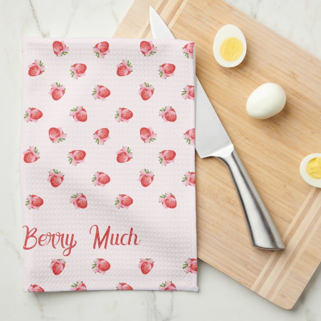 Pastel Pink Coquette Strawberry Personalised Tea Towel (Quarter Fold)