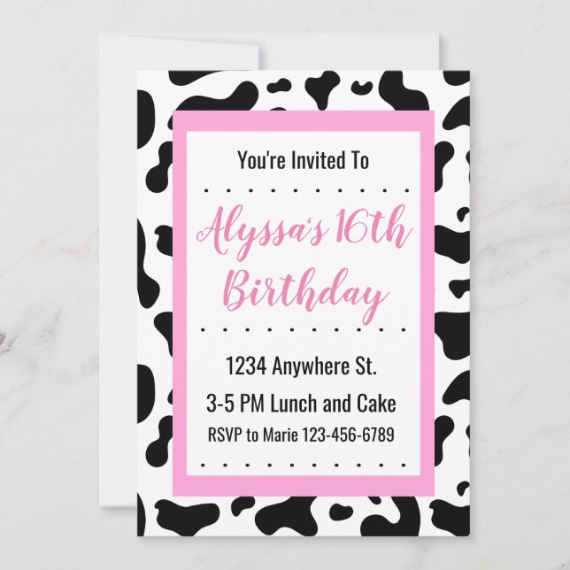 Pastel Pink Cow Print Party Invitation (Front)