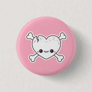 Pastel Pink Creepy Cute Heart Skull 3 Cm Round Badge