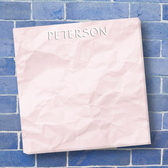 Pastel pink crumpled creased paper customized name post-it notes (Creator Uploaded)