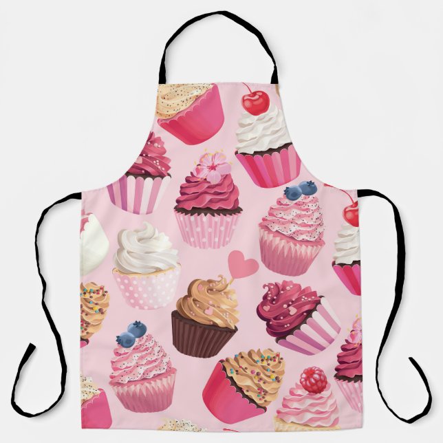Pastel Pink Cupcakes: Vintage Pattern. Apron (Front)