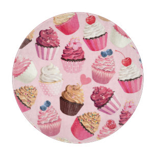 Pastel Pink Cupcakes: Vintage Pattern. Cutting Board
