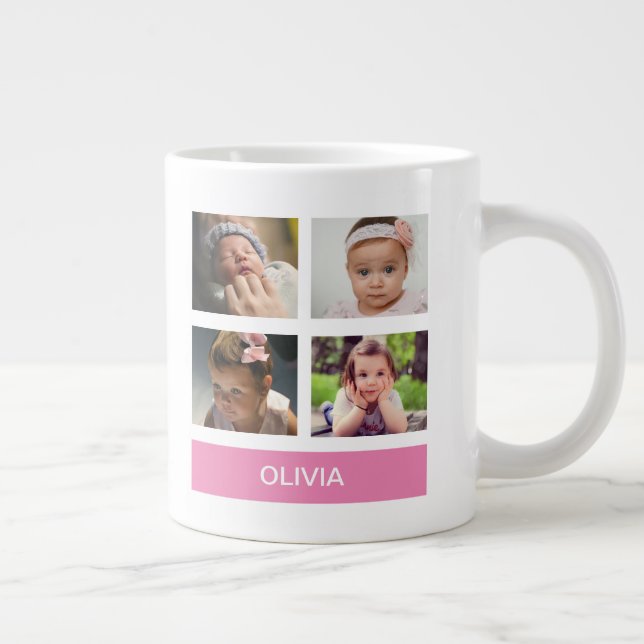 Pastel Pink Custom Photo – Personalised Large Coffee Mug (Right)
