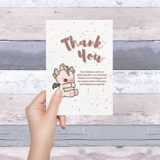 Pastel Pink Cute Baby Dragon Thank You Card