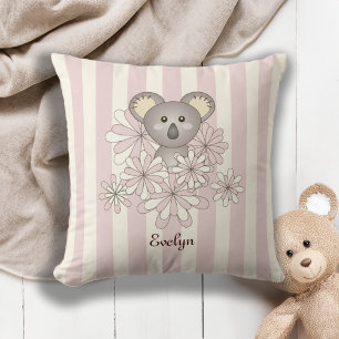 Pastel Pink Cute Baby Koala Bear Children's Room Cushion