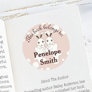 Pastel Pink Cute Bunny Kids This Book Belongs To Classic Round Sticker
