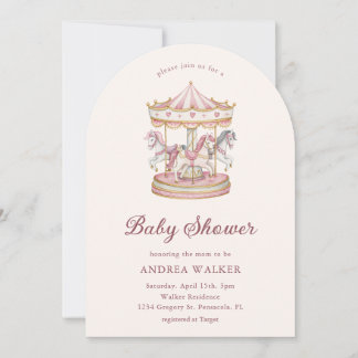 Pastel Pink Cute Carousel Girl Baby Shower Arch Invitation