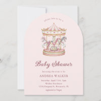 Pastel Pink Cute Carousel Girl Baby Shower Arch