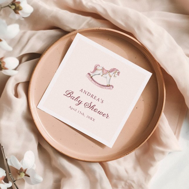 Pastel Pink Cute Carousel Girl Baby Shower Napkin (Creator Uploaded)