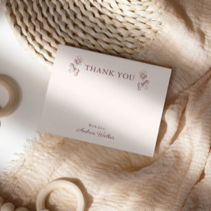 Pastel Pink Cute Carousel Girl Baby Shower Thank You Card