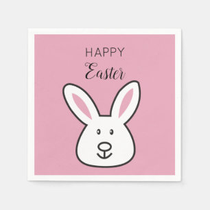 Pastel Pink Cute Easter Bunny Illustration  Napkin