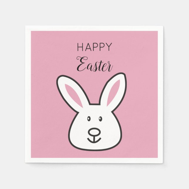 Pastel Pink Cute Easter Bunny Illustration  Napkin (Front)