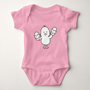 Pastel Pink Cute Easter Chick & Eggs Illustration Baby Bodysuit