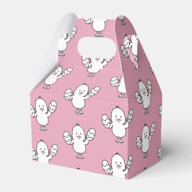 Pastel Pink Cute Easter Chick & Eggs Pattern Favour Box (Front Side)