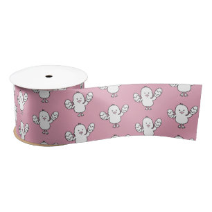 Pastel Pink Cute Easter Chick & Eggs Pattern Satin Ribbon