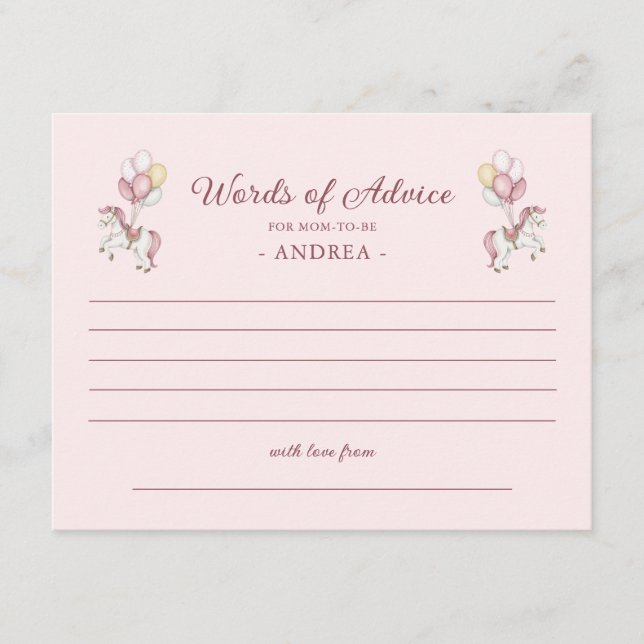 Pastel Pink Cute Girl Baby Shower Words of Advice Enclosure Card (Front)