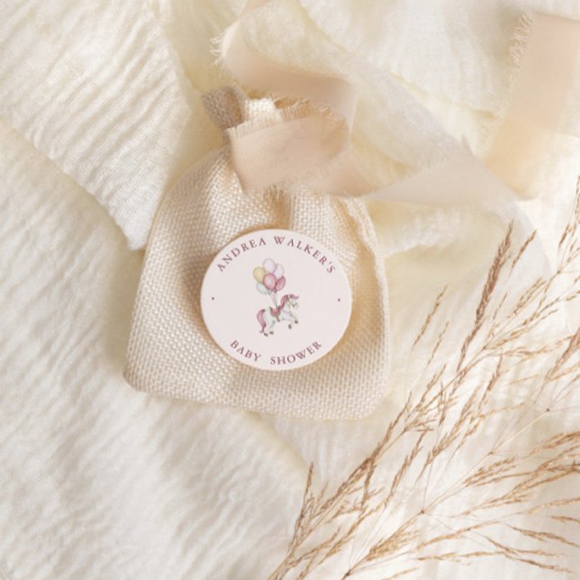 Pastel Pink Cute Horse Balloons Girl Baby Shower Classic Round Sticker (Creator Uploaded)