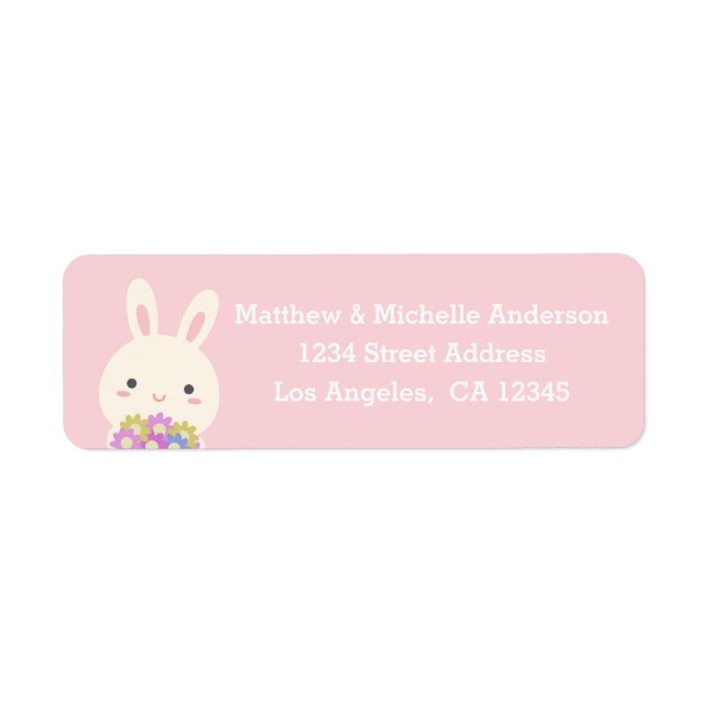 Pastel Pink Cute Kawaii Bunny Rabbit With Flowers (Front)