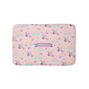 Pastel Pink   Cute Rainbow Unicorn Kids Bath Mat