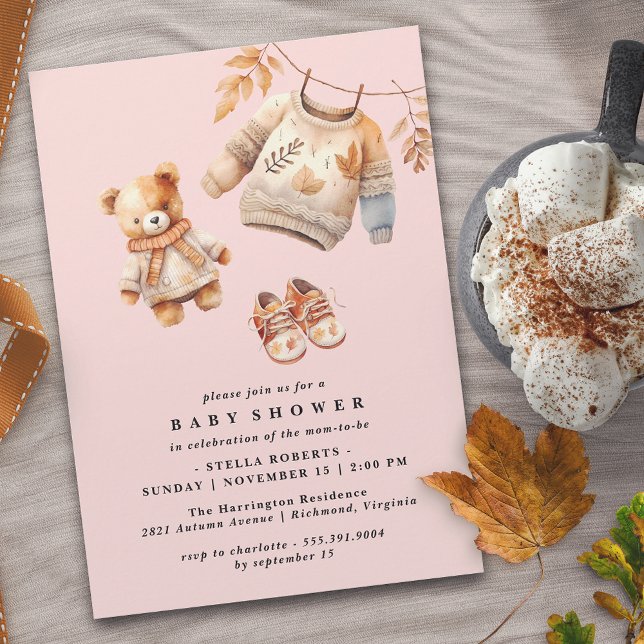 Pastel Pink | Cute Simple Fall Baby Girl Shower Invitation (Creator Uploaded)