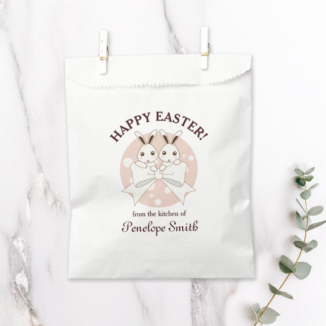 Pastel Pink Cute Twin Bunny Happy Easter Treat Favour Bags (Creator Uploaded)