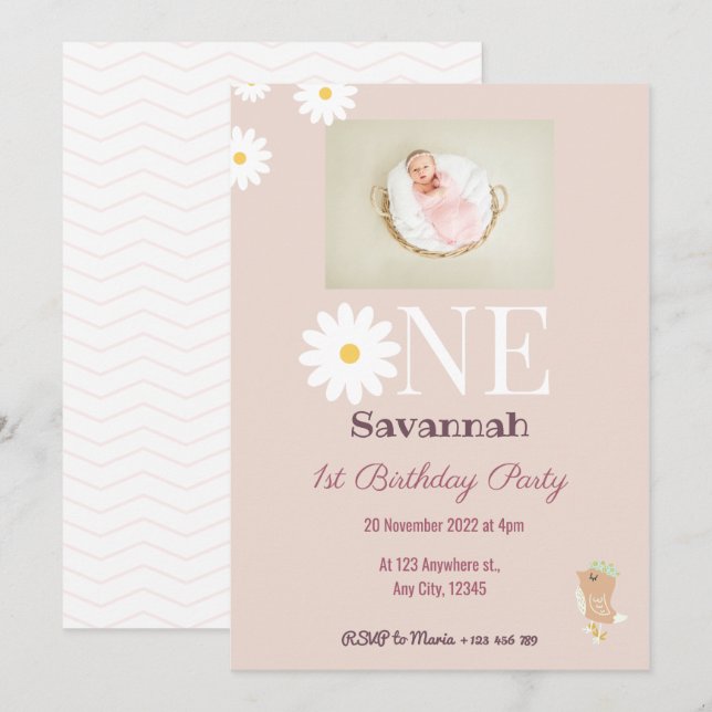 Pastel Pink Daisies Birthday Invitation (Front/Back)