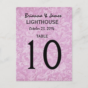 Pastel Pink Damask Wedding Table Number Card