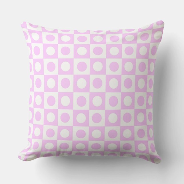 Pastel Pink Dots and Squares Pattern Cushion (Front)