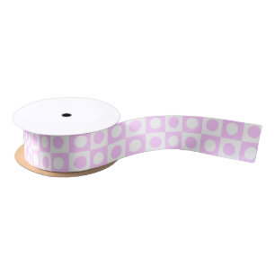 Pastel Pink Dots and Squares Pattern Satin Ribbon