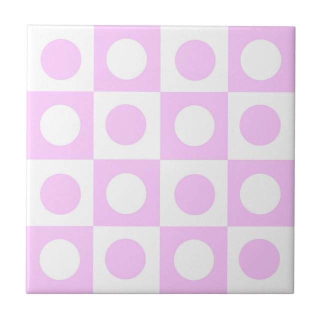 Pastel Pink Dots and Squares Pattern Tile (Front)