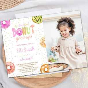Pastel Pink Doughnut Birthday Invitations with pho