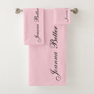 Pastel Pink Elegant Handwritten Name Signature  Bath Towel Set