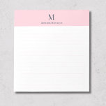Pastel Pink Elegant Personalized Monogram Lined Notepad<br><div class="desc">This pastel pink personalized lined notepad features a charcoal black monogram with full name customization, offering a stylish and practical layout. The contrast between soft pink and deep black text creates a timeless and elegant look. Add your initials and surname to design a custom stationery piece made just for you....</div>