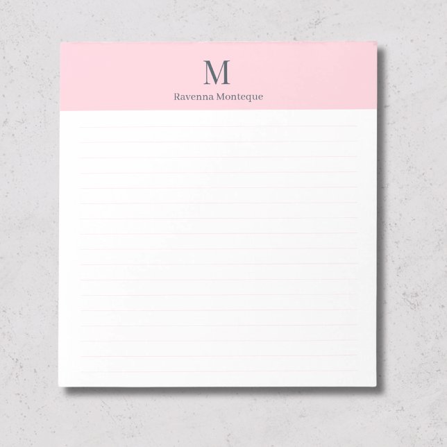 Pastel Pink Elegant Personalized Monogram Lined Notepad (Creator Uploaded)