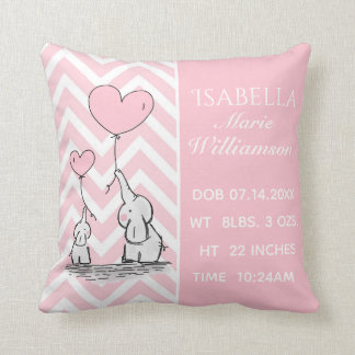 Pastel Pink Elephant Personalised Baby Girl Birth Cushion