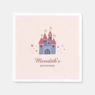 Pastel Pink Enchanted Castle Hearts & Stars Party Napkin