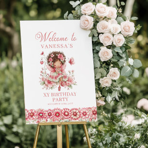 Pastel Pink Fairy Cute Floral 2nd Birthday Welcome Poster