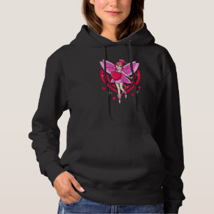 Pastel Pink Fairy With Red Hearts Girls   Hoodie