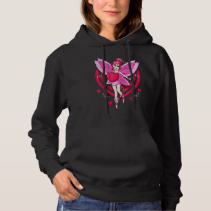 Pastel Pink Fairy With Red Hearts Girls Hoodie