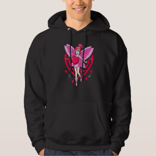Pastel Pink Fairy With Red Hearts Girls   Hoodie