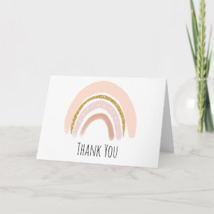 Pastel Pink & Faux Glitter Boho Rainbow Birthday Thank You Card