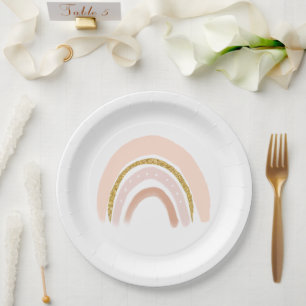 Pastel Pink & Faux Glitter Rainbow Boho  Paper Plate