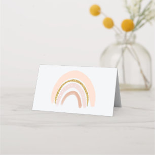 Pastel Pink & Faux Glitter Rainbow Boho Place Card