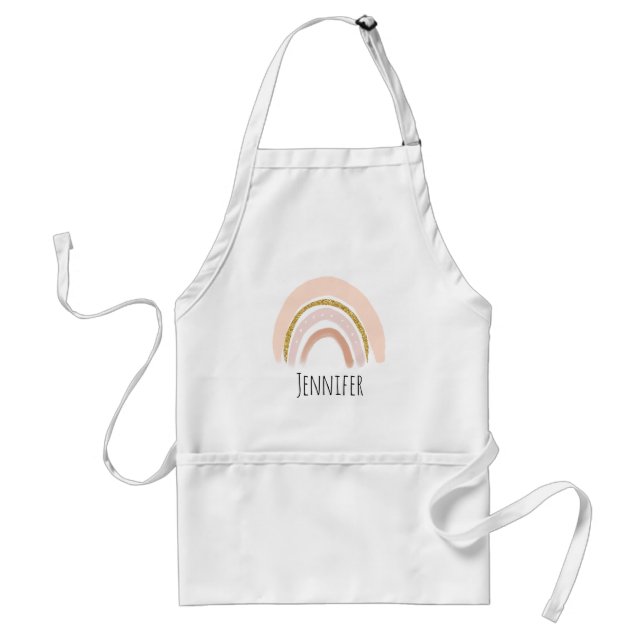 Pastel Pink & Faux Glitter Rainbow Boho Standard Apron (Front)