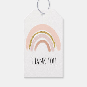 Pastel Pink & Faux Glitter Rainbow Boho Thank You Gift Tags