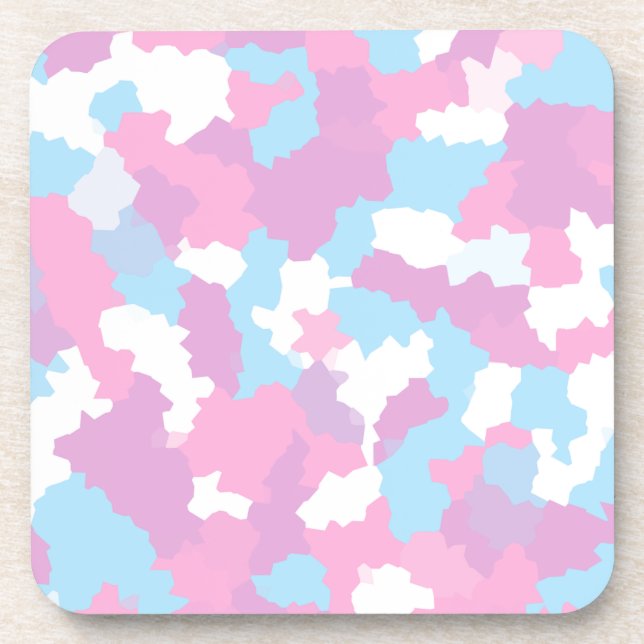 Pastel Pink Feminine Abstract Camouflage Pattern Coaster (Front)