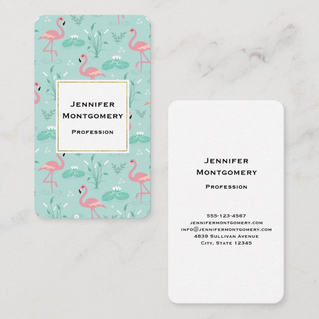 Pastel Pink Flamingos Green Pattern Business Card (Front/Back)